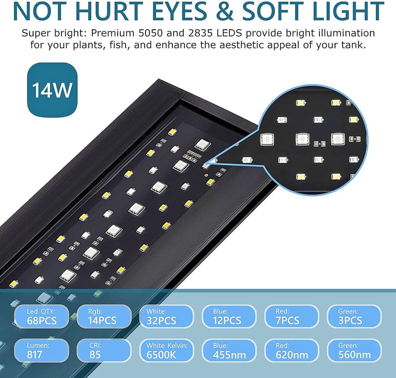 Aquarium LED Light with Adjustable Timer and 7 Colors