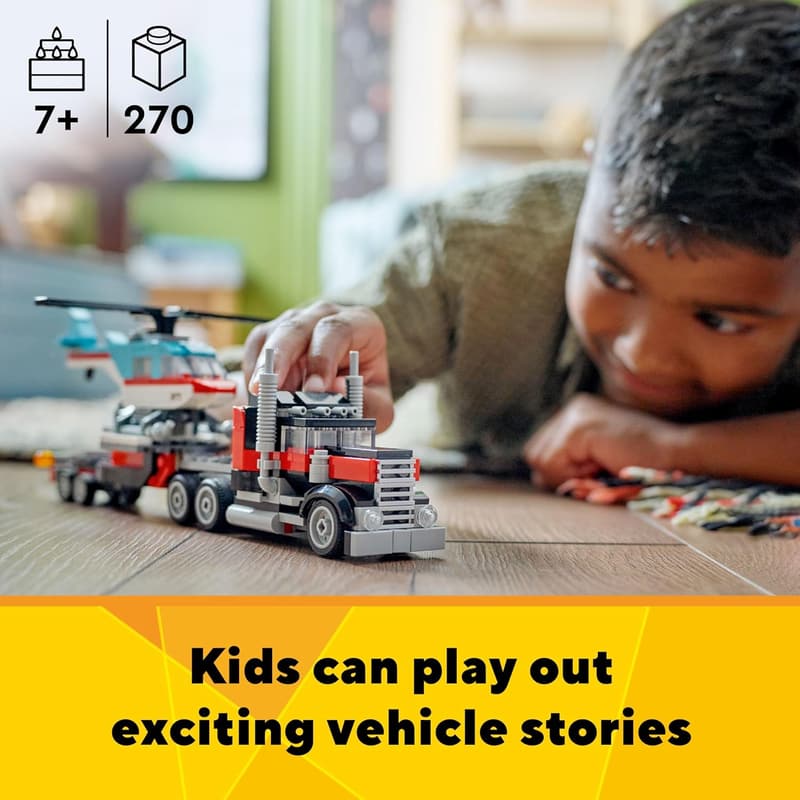 LEGO Creator 3-in-1 Flatbed Truck & Helicopter Toy, Ages 7+