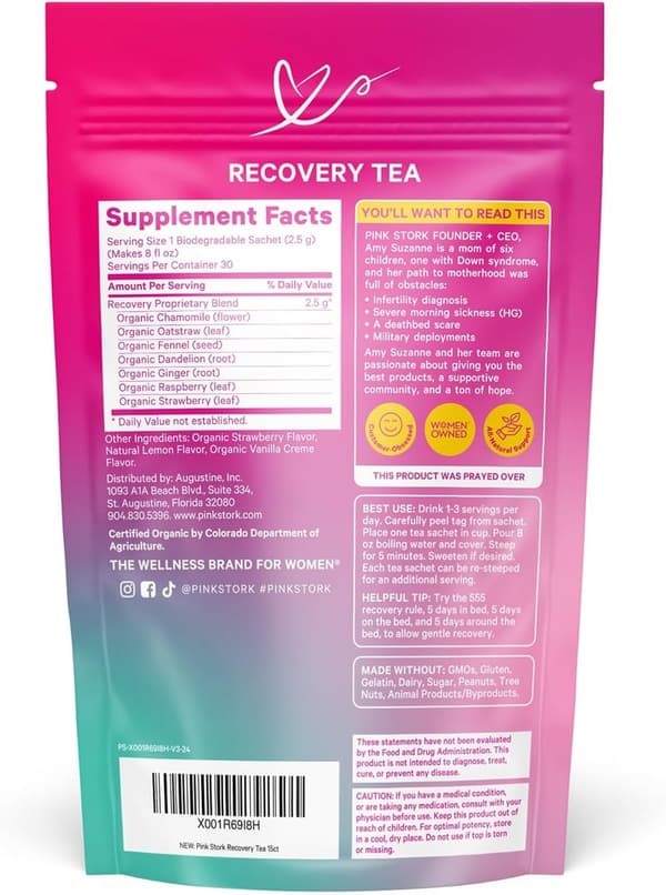 Postpartum Herbal Tea for Women, Organic Red Raspberry & Chamomile, 15 Sachets