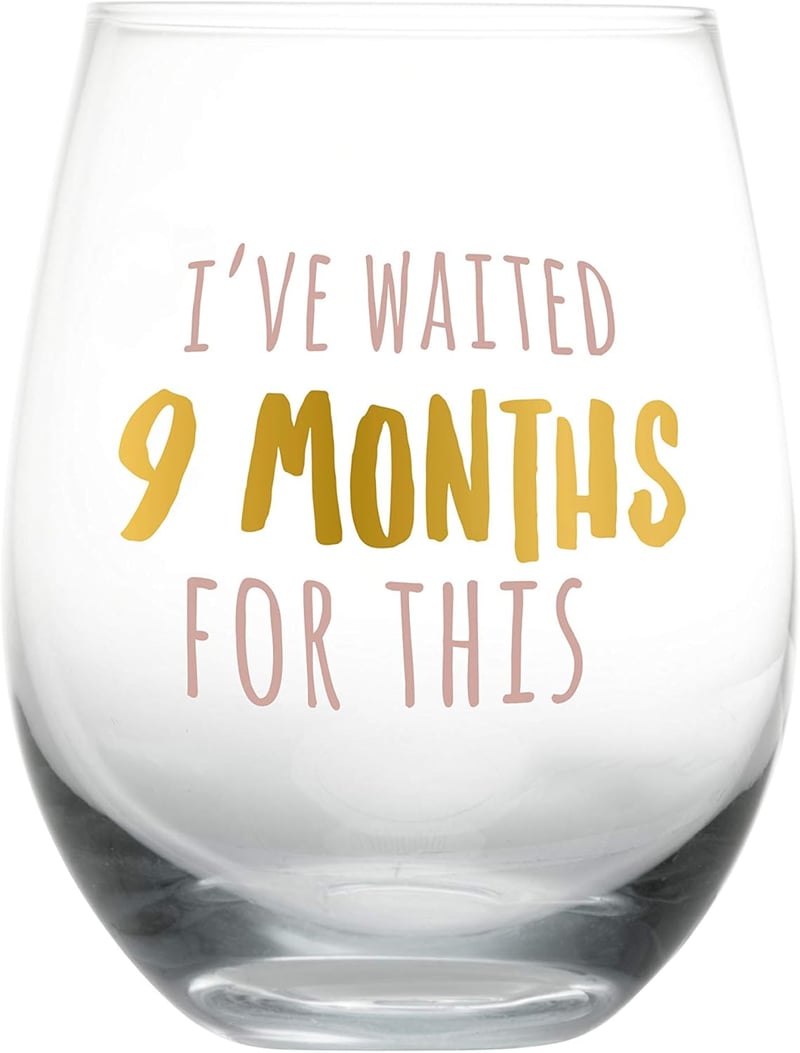 Mother’s Day Stemless Wine Glass for New Moms, 16 Oz, Pink & Gold