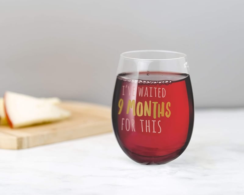 Mother’s Day Stemless Wine Glass for New Moms, 16 Oz, Pink & Gold