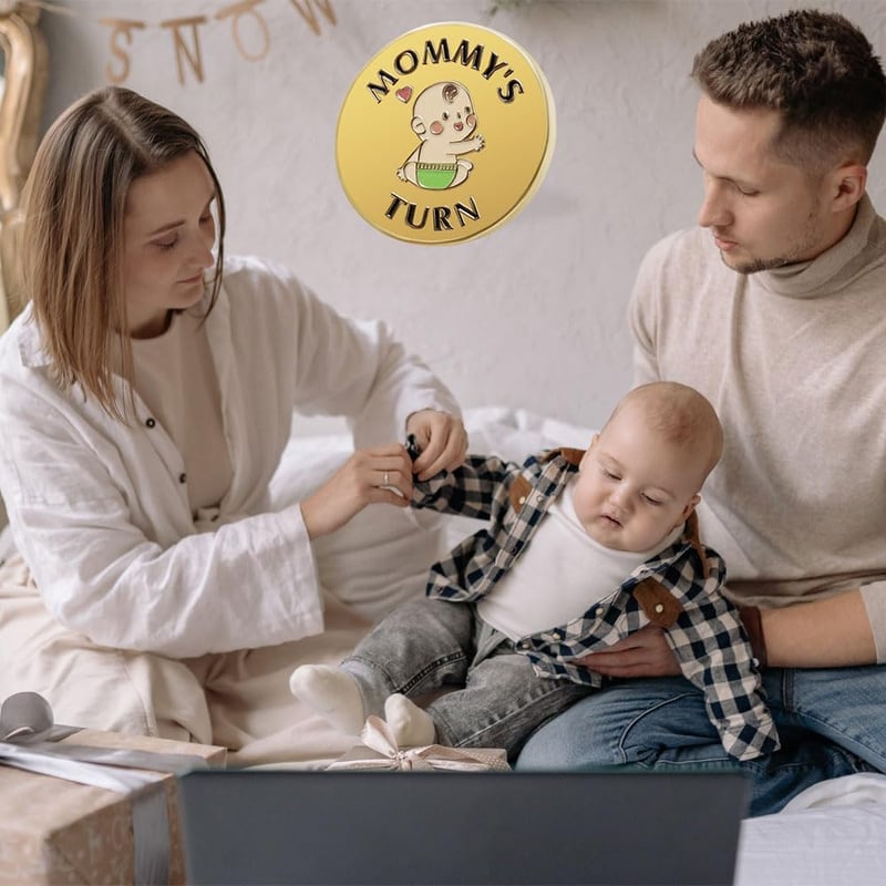 Funny New Parent Decision Coin for First-Time Moms and Dads
