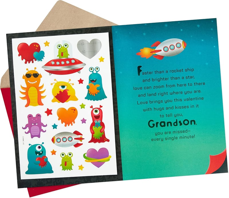 Valentine's Day Card for Grandson with Stickers (Rocket Ship)