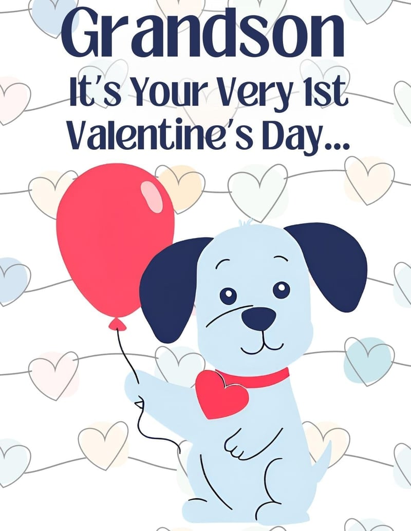 First Valentine Greeting Card for Grandson with Love Dog
