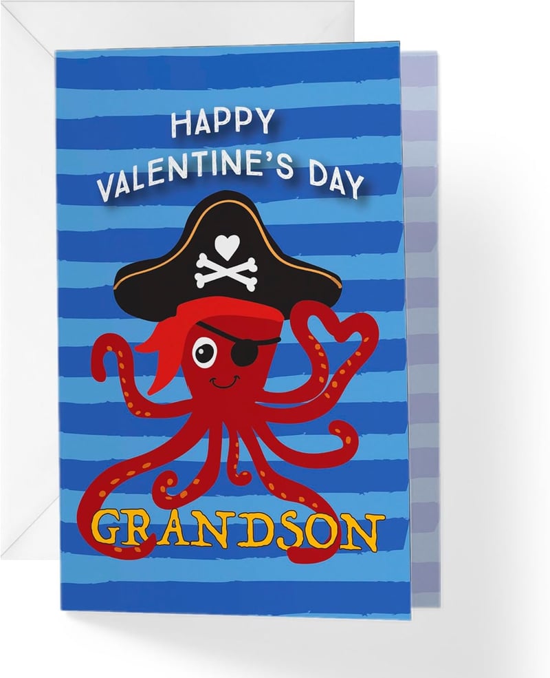 Valentine's Day Pirate Octopus Card for Grandson