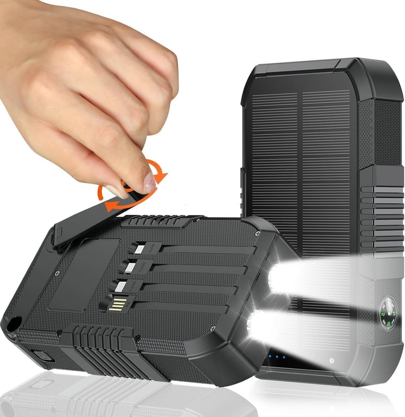 Portable 66800mAh Solar Charger with Hand Crank & Flashlight