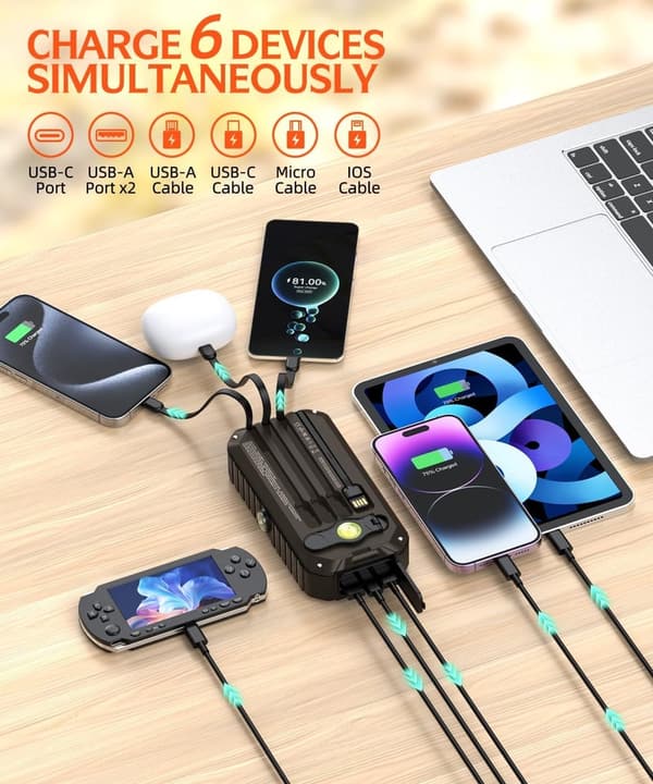 Portable 40000mAh Solar Power Bank with Fast Charging & Flashlight