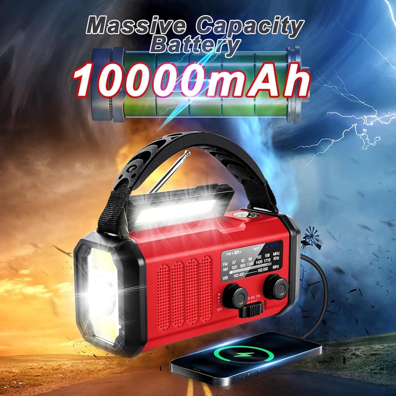 Solar-Powered Emergency Radio with Flashlight & Phone Charger