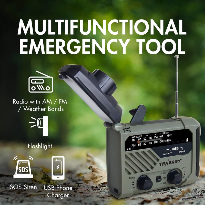 Emergency Hand Crank Weather Radio with LED Flashlight & Charger