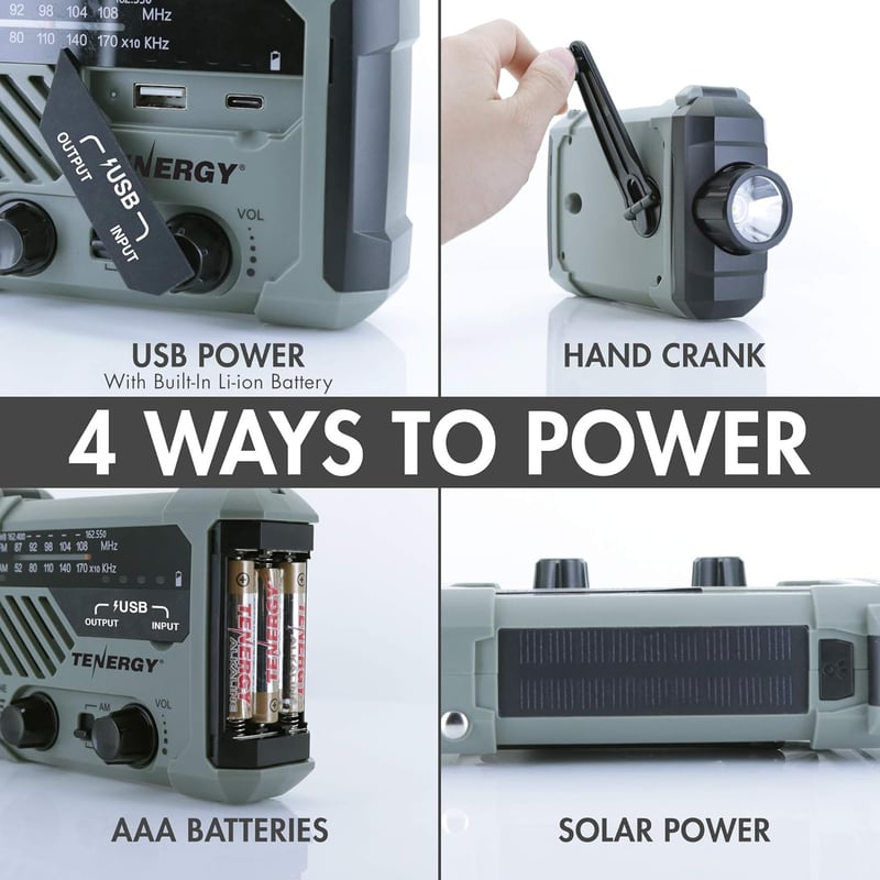 Emergency Hand Crank Weather Radio with LED Flashlight & Charger