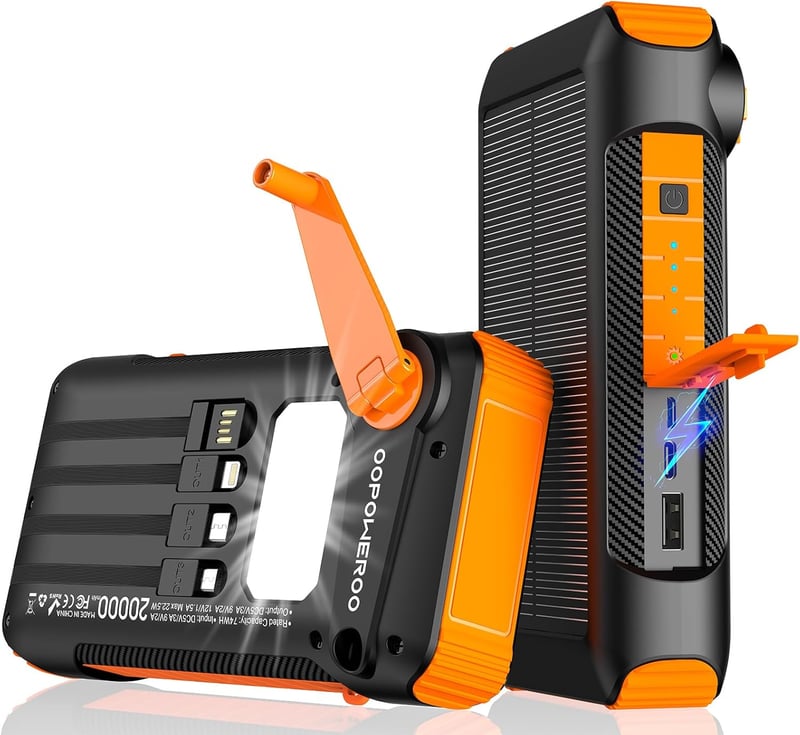 20000mAh Solar Power Bank with Hand Crank & Fast Charge