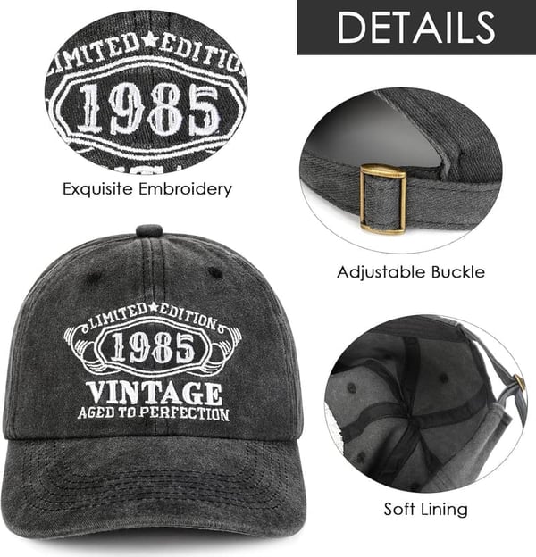 Vintage Year Baseball Cap for 21st-80th Birthdays, Unisex