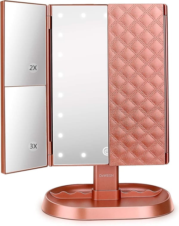 Lighted Trifold Makeup Mirror with 21 LEDs & Touch Screen