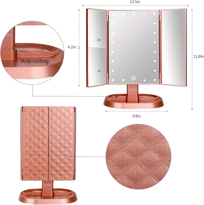 Lighted Trifold Makeup Mirror with 21 LEDs & Touch Screen