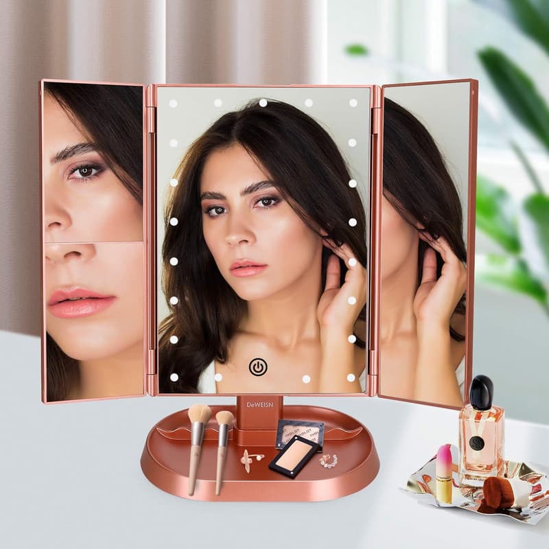 Lighted Trifold Makeup Mirror with 21 LEDs & Touch Screen