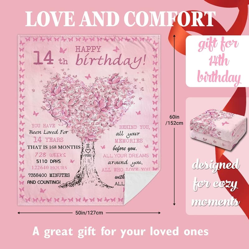 14th Birthday Throw Blanket for Girls - 50