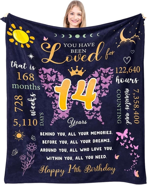 14th Birthday Throw Blanket Gift for Teen Girls, 60