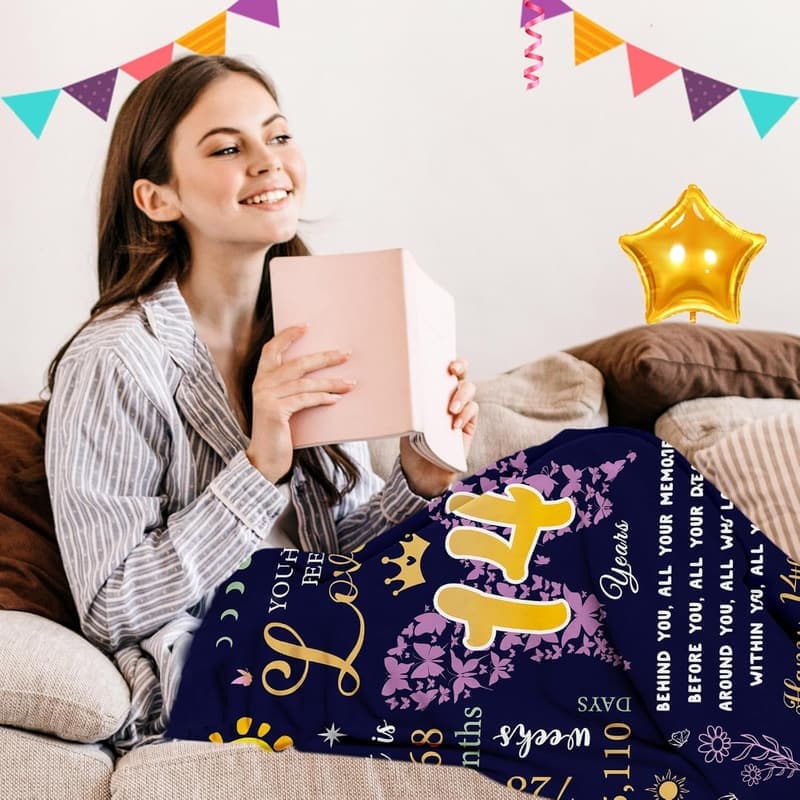 14th Birthday Throw Blanket Gift for Teen Girls, 60