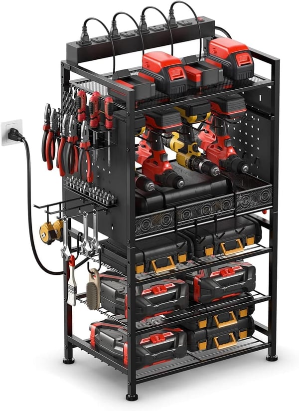 Power Tool Organizer with Charging Station & Adjustable Rack