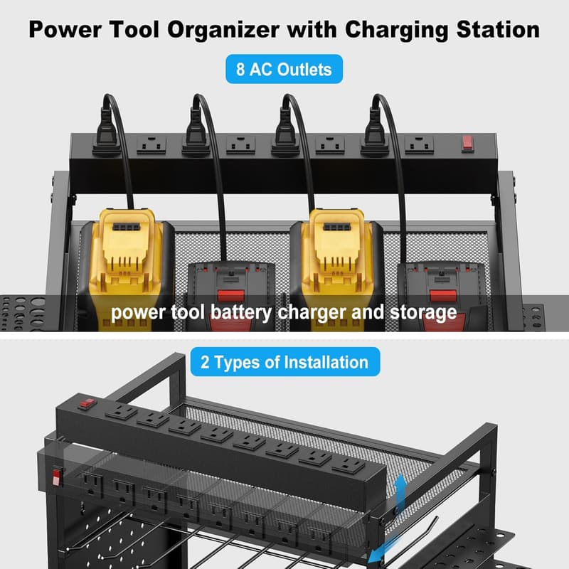 Power Tool Organizer with Charging Station & Adjustable Rack