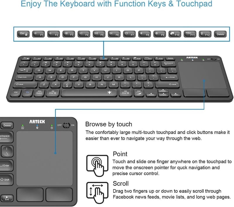 Bluetooth Backlit Keyboard with Touchpad for Smart TV & Devices