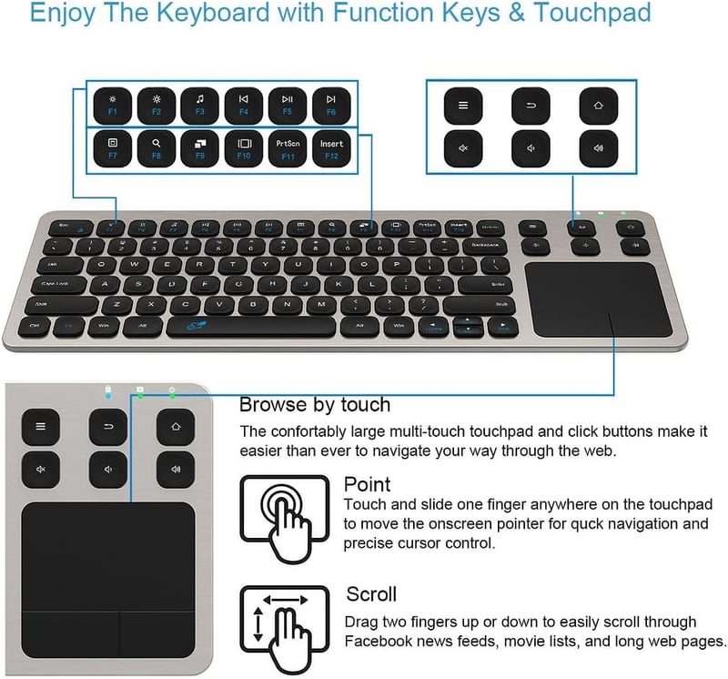 Wireless Touch TV Keyboard with Built-in Touchpad - Compact Design