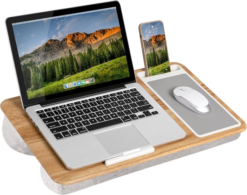 Home Office Lap Desk with Device Ledge & Mouse Pad - Oak Finish