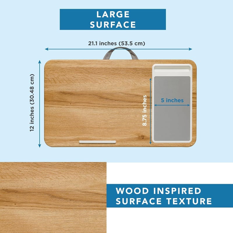 Home Office Lap Desk with Device Ledge & Mouse Pad - Oak Finish