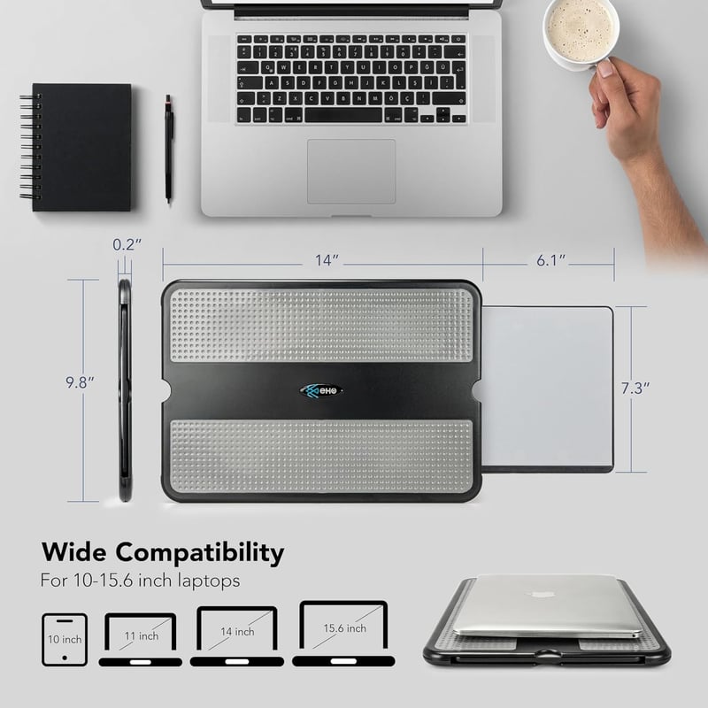 Laptop Lap Pad with Retractable Mouse Tray – Anti-Slip Heat Shield