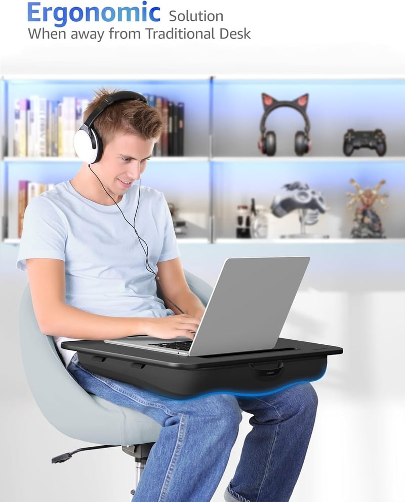 Portable Laptop Lap Desk with Washable Cushion & Phone Holder
