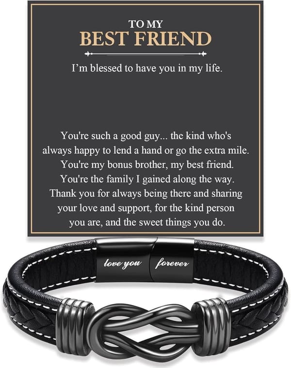Leather Bracelet Gift for Men - Love You Forever Design