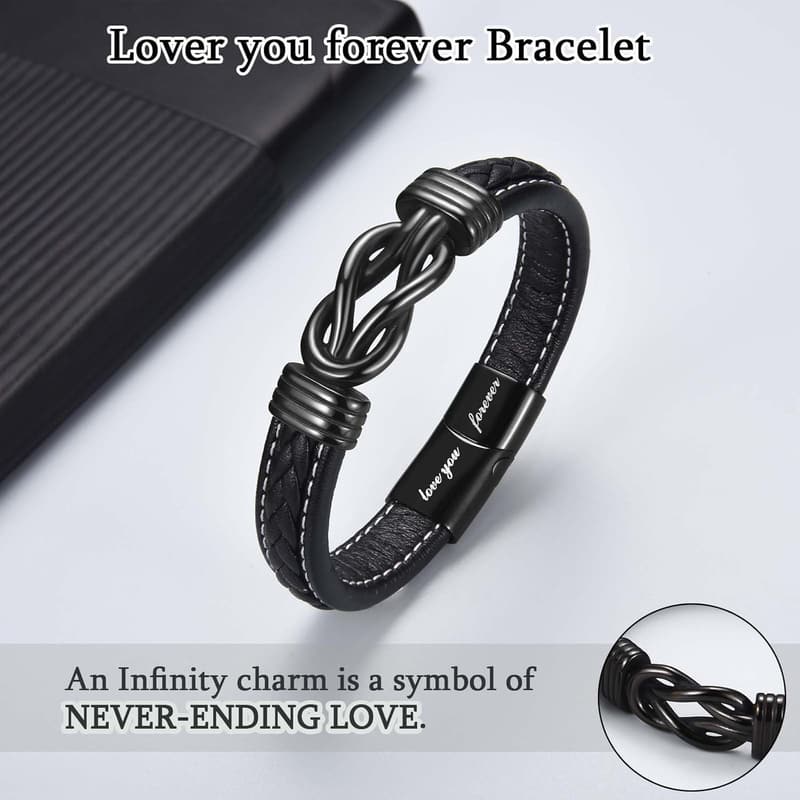 Leather Bracelet Gift for Men - Love You Forever Design