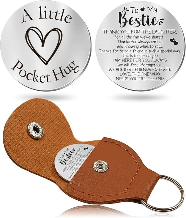 Inspirational Pocket Hug Token Gift with Leather Keychain