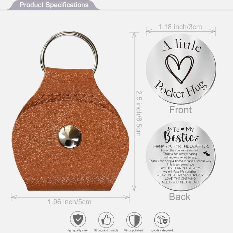 Inspirational Pocket Hug Token Gift with Leather Keychain
