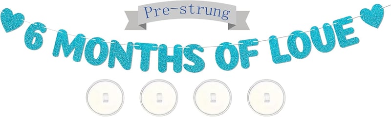 6-Month Love Glitter Banner with Adhesive Hooks