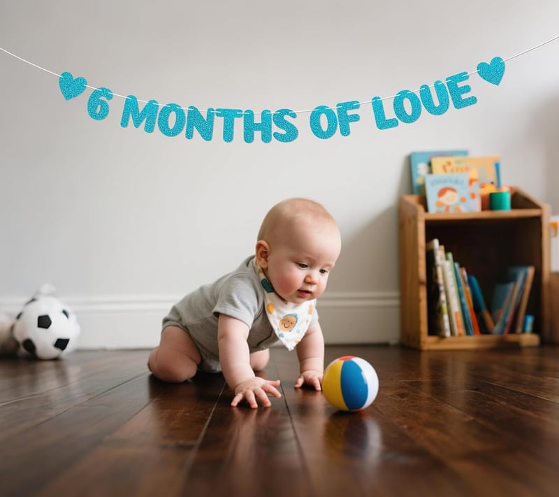6-Month Love Glitter Banner with Adhesive Hooks