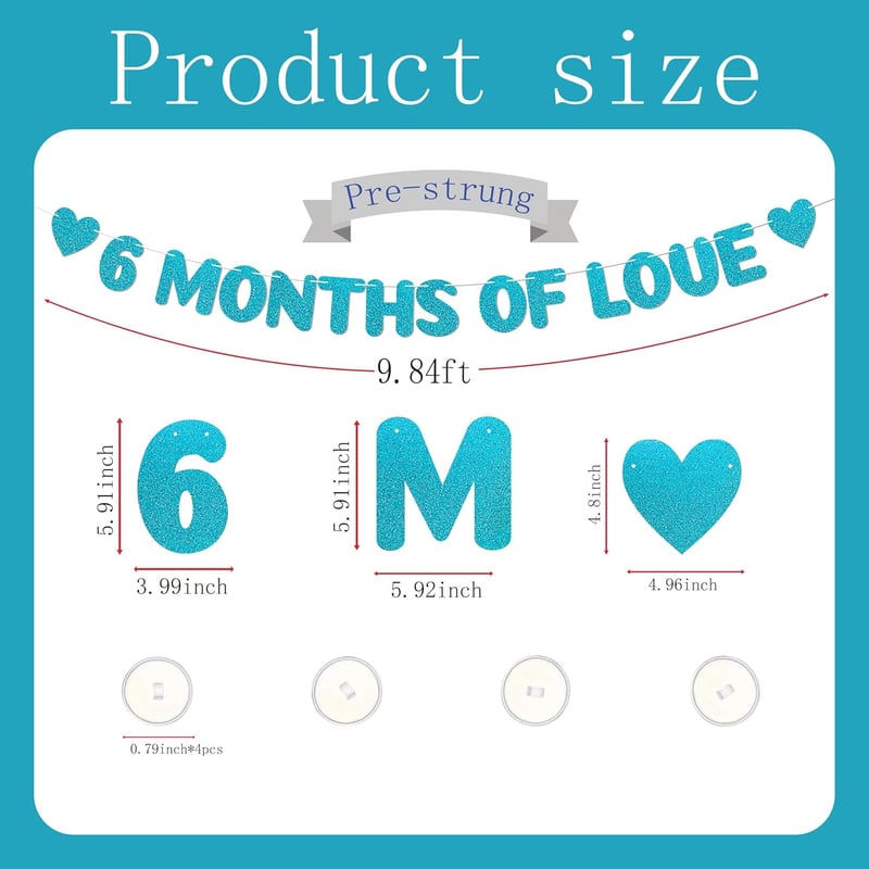 6-Month Love Glitter Banner with Adhesive Hooks