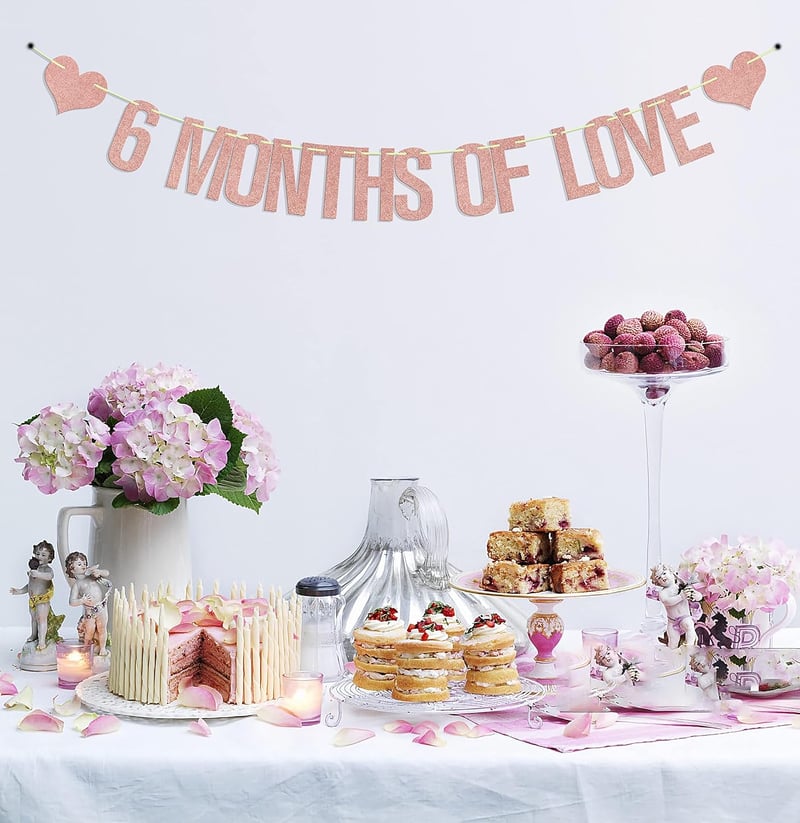 Happy 6-Month Anniversary Banner, Rose Gold Glitter Decor