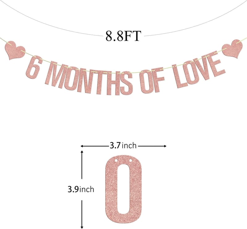 Happy 6-Month Anniversary Banner, Rose Gold Glitter Decor