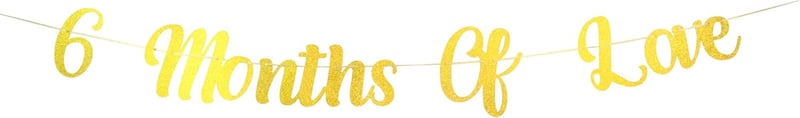 Happy 6-Month Anniversary Gold Glitter Banner