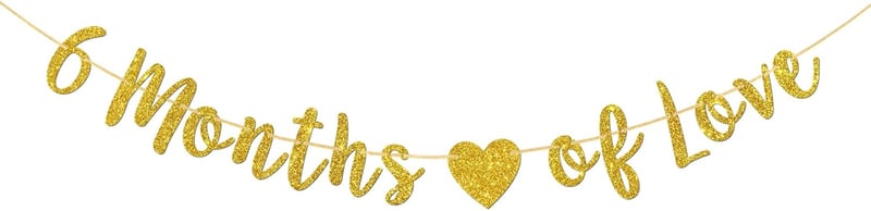 6 Months of Love Baby Shower Banner - Gold Glitter Garland