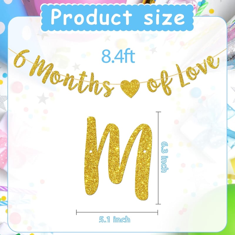 6 Months of Love Baby Shower Banner - Gold Glitter Garland