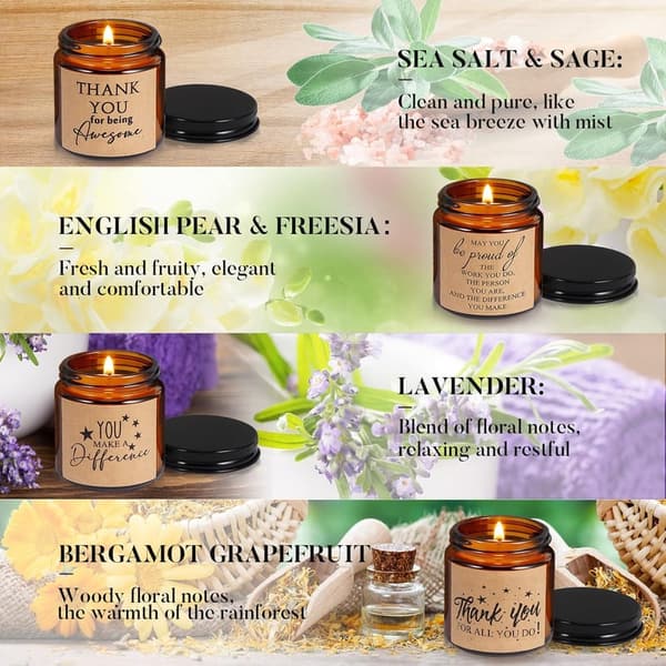 Thank You Candle Set - 3.5 oz Scented Soy Wax for Teacher & Nurse