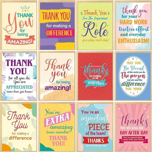 Employee Appreciation Thank You Cards - 24 Pack with Envelopes