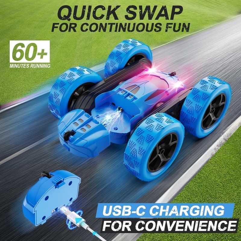 Remote Control Stunt Car for Kids, 360° Flips & LED Lights