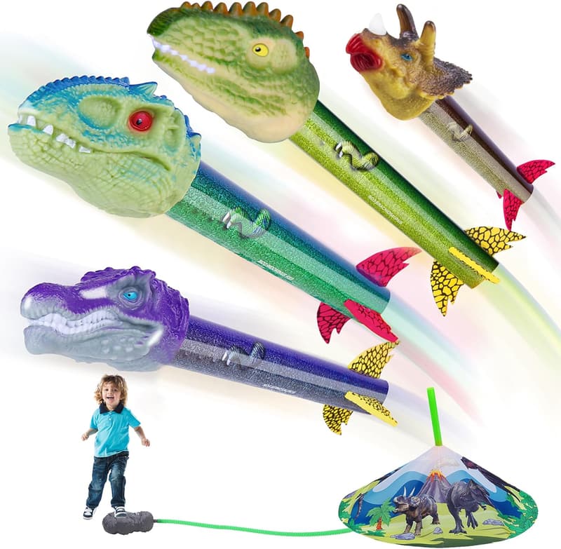 Dinosaur Rocket Launcher Toy - Launches 100 Ft, 4 Rockets