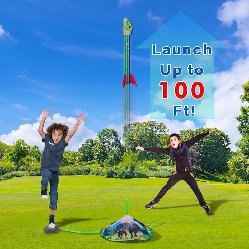 Dinosaur Rocket Launcher Toy - Launches 100 Ft, 4 Rockets