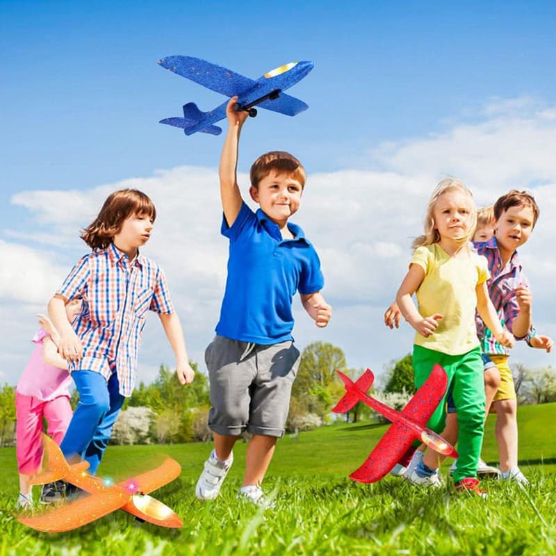 Outdoor Flying Toys - 3 Pack LED Foam Airplane Launcher for Kids