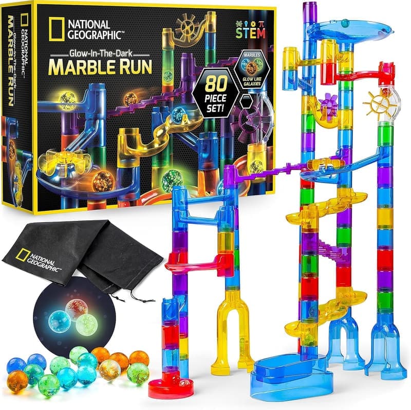 Glowing Marble Run Construction Set with 15 Glow-in-the-Dark Marbles