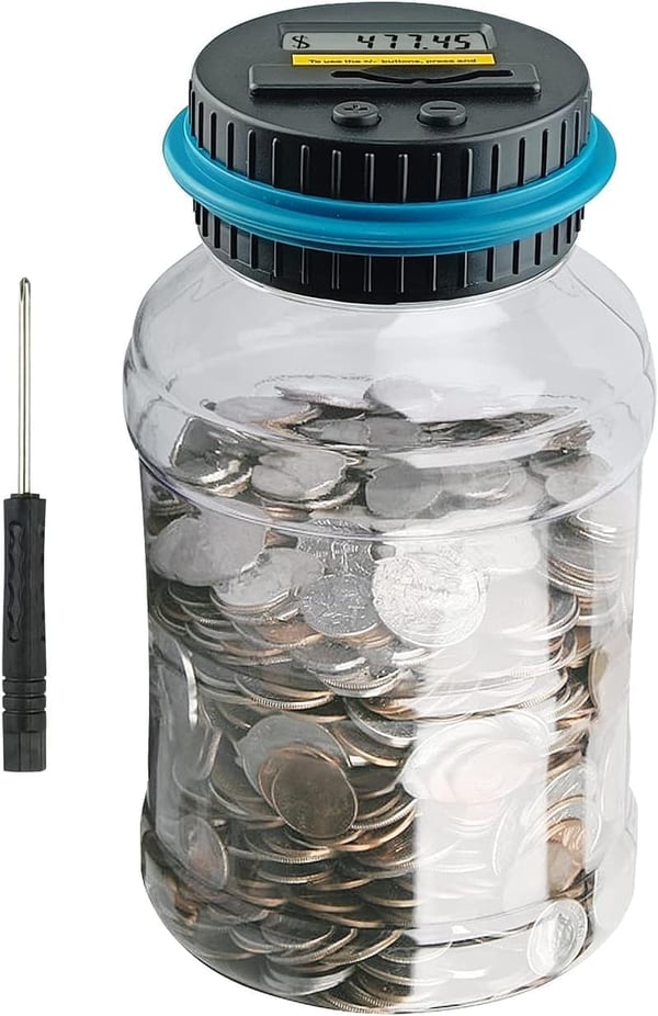 Digital Counting Piggy Bank for Adults - 1.8L Coin Counter Jar